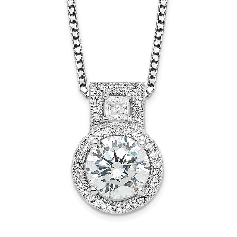 Brilliant Embers Sterling Silver Rhodium-plated 39 Stone Micro Pavé Halo CZ Necklace with 2 Inch Extender, 18"