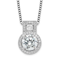 Brilliant Embers Sterling Silver Rhodium-plated 39 Stone Micro Pavé Halo CZ Necklace with 2 Inch Extender, 18" view 1
