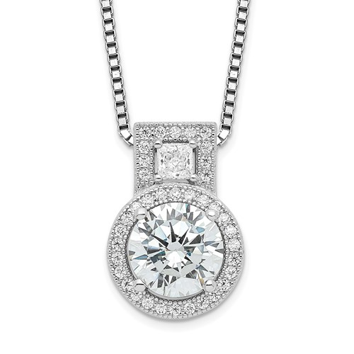Brilliant Embers Sterling Silver Rhodium-plated 39 Stone Micro Pavé Halo CZ Necklace with 2 Inch Extender, 18"