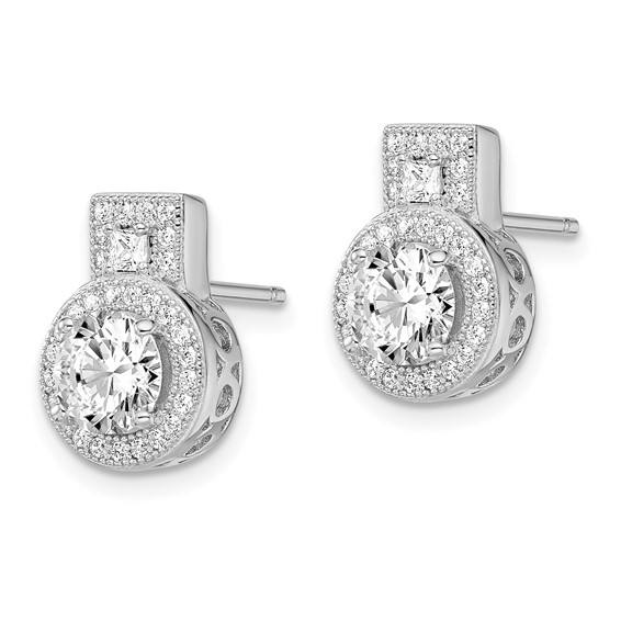 Brilliant Embers Sterling Silver Rhodium-plated 62 Stone Micro Pavé Halo CZ Earrings