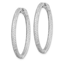 Sterling Shimmer Sterling Silver Rhodium-plated 400 Stone Pavé 1.1mm CZ in and Out Round Hinged Hoop Earrings view 2