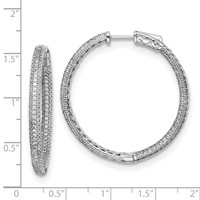 Sterling Shimmer Sterling Silver Rhodium-plated 400 Stone Pavé 1.1mm CZ in and Out Round Hinged Hoop Earrings view 4