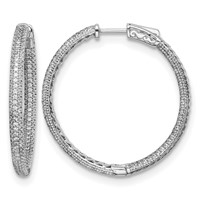 Sterling Shimmer Sterling Silver Rhodium-plated 400 Stone Pavé 1.1mm CZ in and Out Round Hinged Hoop Earrings view 1