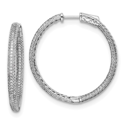 Sterling Shimmer Sterling Silver Rhodium-plated 400 Stone Pav? 1.1mm CZ In and Out Round Hinged Hoop Earrings