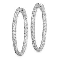 Sterling Shimmer Sterling Silver Rhodium-plated 400 Stone Pavé 1.1mm CZ in and Out Oval Hinged Hoop Earrings view 2