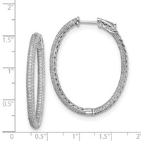 Sterling Shimmer Sterling Silver Rhodium-plated 400 Stone Pavé 1.1mm CZ in and Out Oval Hinged Hoop Earrings view 4