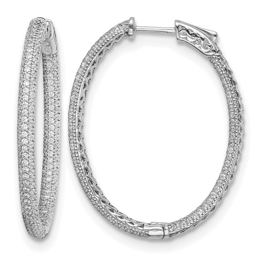 Sterling Shimmer Sterling Silver Rhodium-plated 400 Stone Pavé 1.1mm CZ in and Out Oval Hinged Hoop Earrings