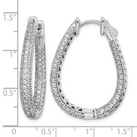 Sterling Shimmer Sterling Silver Rhodium-plated 242 Stone Pavé 1.2mm-1.5mm CZ in and Out Teardrop Hinged Hoop Earrings view 4