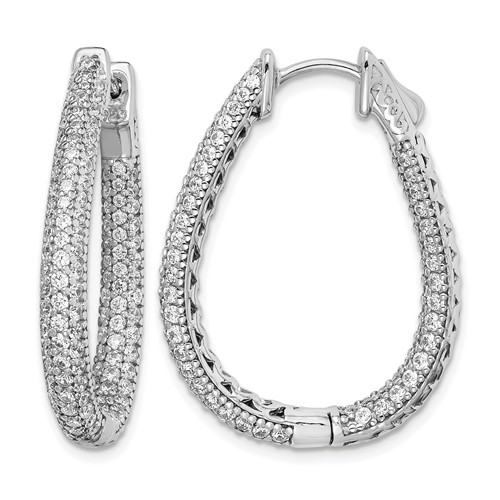 Sterling Shimmer Sterling Silver Rhodium-plated 242 Stone Pavé 1.2mm-1.5mm CZ in and Out Teardrop Hinged Hoop Earrings