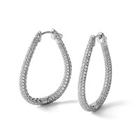 Sterling Shimmer Sterling Silver Rhodium-plated 308 Stone Pavé 1.2mm-1.5mm CZ in and Out Teardrop Hinged Hoop Earrings view 5