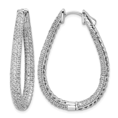 Sterling Shimmer Sterling Silver Rhodium-plated 308 Stone Pavé 1.2mm-1.5mm CZ in and Out Teardrop Hinged Hoop Earrings
