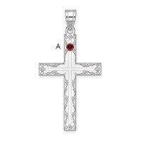 Sterling Silver Rh-plt 14K Bezel Crystal Family Cross Pendant view 3