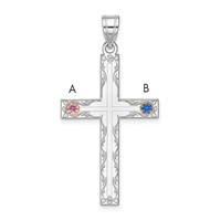 Sterling Silver Rh-plt 14K Bezel Crystal Family Cross Pendant view 3