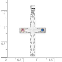 Sterling Silver Rh-plt 14K Bezel Crystal Family Cross Pendant view 2