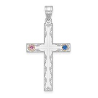 Sterling Silver Rh-plt 14K Bezel Crystal Family Cross Pendant view 1