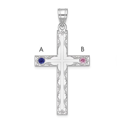 Sterling Silver Rh-plt Crystal Family Cross Pendant