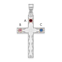 Sterling Silver Rh-plt 14K Bezel Crystal Family Cross Pendant view 3