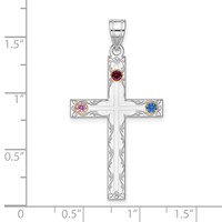 Sterling Silver Rh-plt 14K Bezel Crystal Family Cross Pendant view 2