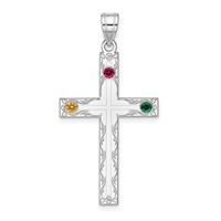 Sterling Silver Rh-plt Crystal Family Cross Pendant view 2