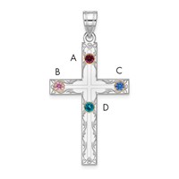 Sterling Silver Rh-plt 14K Bezel Crystal Family Cross Pendant view 3