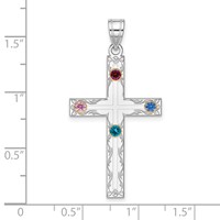 Sterling Silver Rh-plt 14K Bezel Crystal Family Cross Pendant view 2