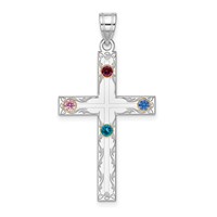 Sterling Silver Rh-plt 14K Bezel Crystal Family Cross Pendant view 1