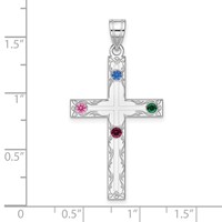 Sterling Silver Rh-plt Crystal Family Cross Pendant view 2