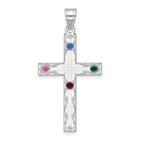 Sterling Silver Rh-plt Crystal Family Cross Pendant view 1