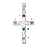 Sterling Silver Rh-plt 14K Bezel Crystal Family Cross Pendant view 3