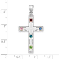 Sterling Silver Rh-plt 14K Bezel Crystal Family Cross Pendant view 2