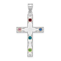 Sterling Silver Rh-plt 14K Bezel Crystal Family Cross Pendant view 1