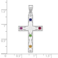 Sterling Silver Rh-plt Crystal Family Cross Pendant view 3