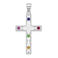 Sterling Silver Rh-plt Crystal Family Cross Pendant view 2