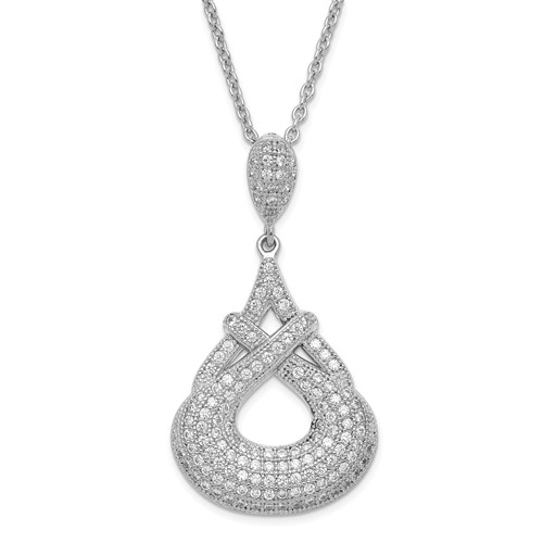 Sterling Silver & CZ Brilliant Embers Fancy Teardrop Necklace with Ext, 2"
