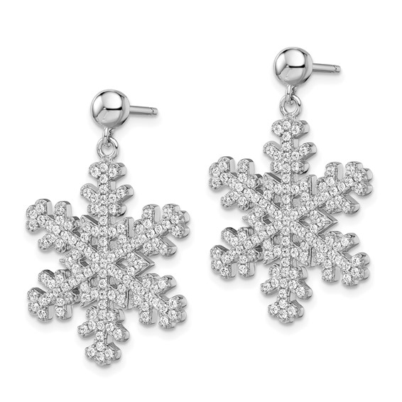 Brilliant Embers Sterling Silver Rhodium-plated 242 Stone Micro Pavé CZ Snowflake Dangle Post Earrings