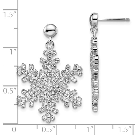 Brilliant Embers Sterling Silver Rhodium-plated 242 Stone Micro Pavé CZ Snowflake Dangle Post Earrings