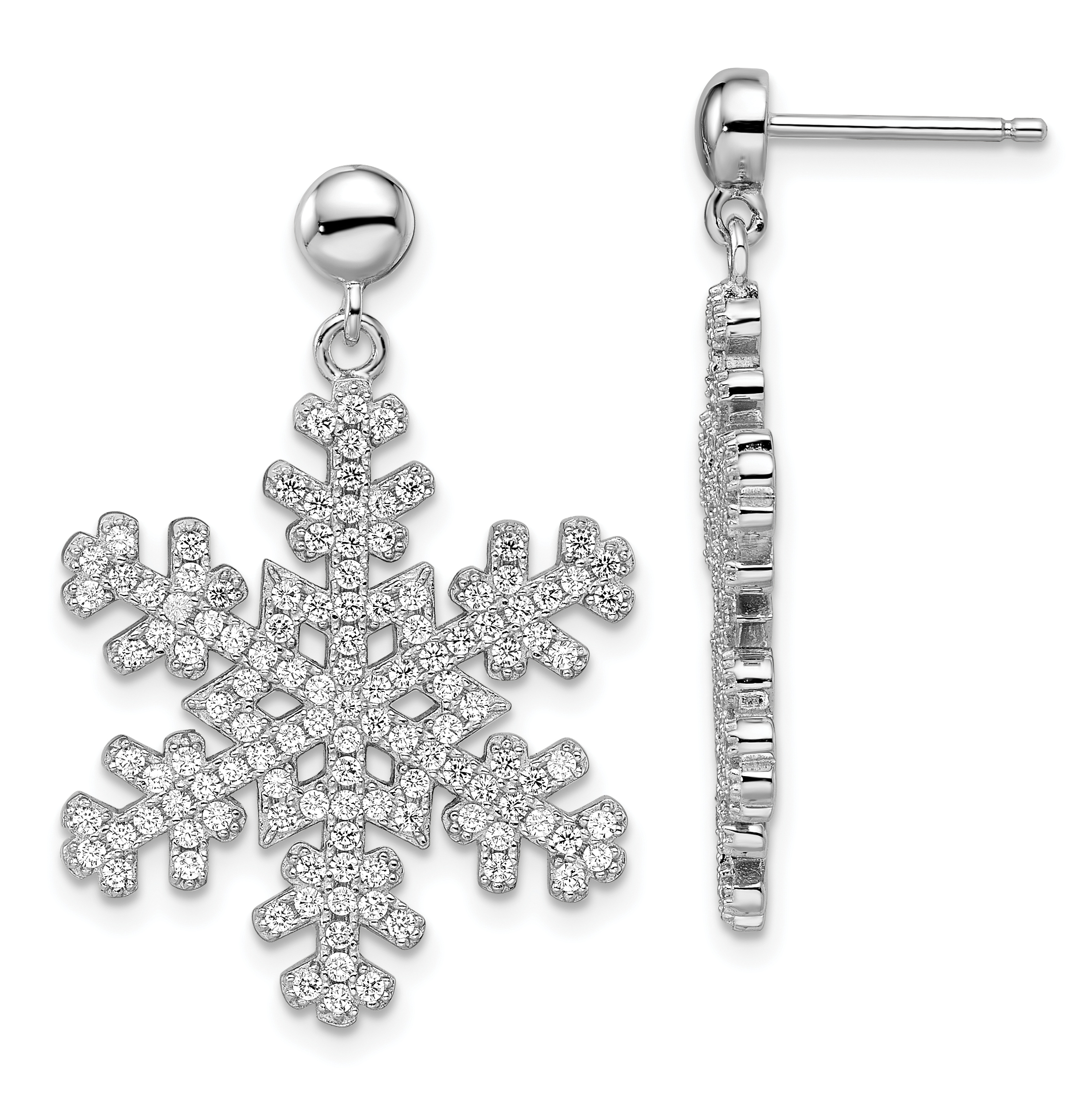 Snowflake Dangle Earrings Cubic Zirconia Stones Rhodium on Sterling Silver Snowflake Dangle Earrings Cubic Zirconia Stones Rhodium on Sterling Silver