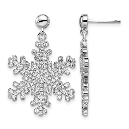 Brilliant Embers Sterling Silver Rhodium-plated 242 Stone Micro Pavé CZ Snowflake Dangle Post Earrings