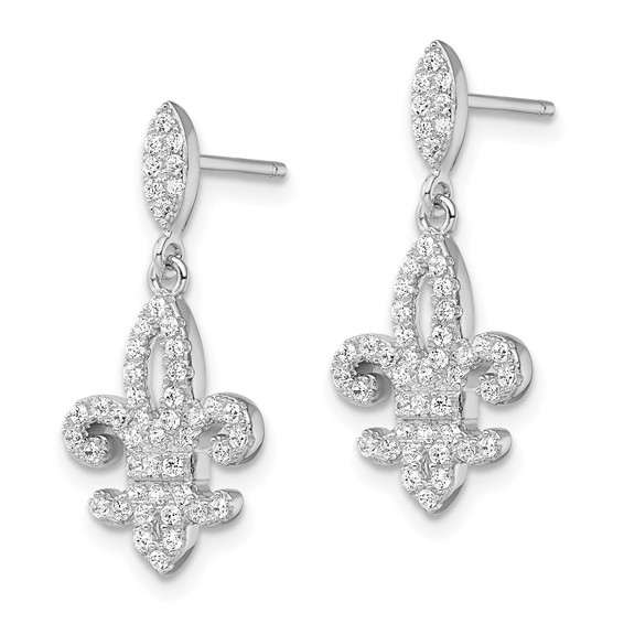 Brilliant Embers Sterling Silver Rhodium-plated 940 Stone Micro Pavé CZ Fleur De Lis Post Dangle Earrings