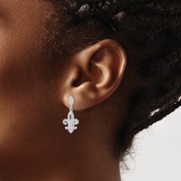 Brilliant Embers Sterling Silver Rhodium-plated 940 Stone Micro Pavé CZ Fleur De Lis Post Dangle Earrings view 3