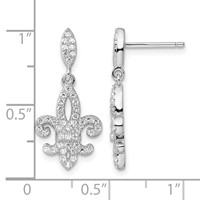 Brilliant Embers Sterling Silver Rhodium-plated 940 Stone Micro Pavé CZ Fleur De Lis Post Dangle Earrings view 4