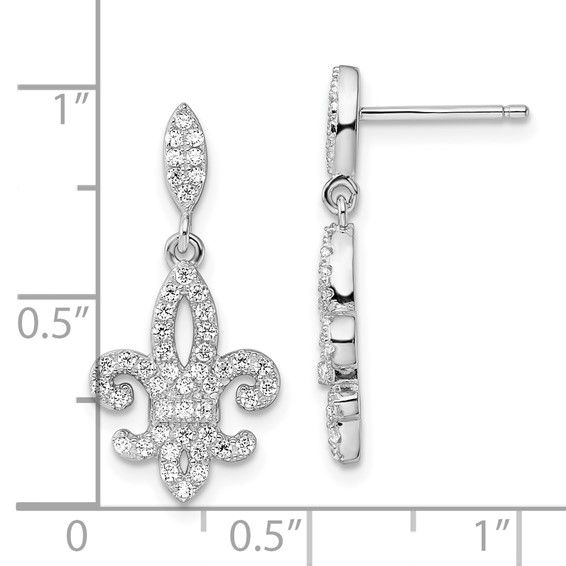 Brilliant Embers Sterling Silver Rhodium-plated 940 Stone Micro Pavé CZ Fleur De Lis Post Dangle Earrings