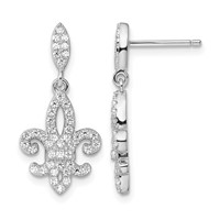 Brilliant Embers Sterling Silver Rhodium-plated 940 Stone Micro Pavé CZ Fleur De Lis Post Dangle Earrings view 1