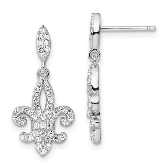 Brilliant Embers Sterling Silver Rhodium-plated 940 Stone Micro Pavé CZ Fleur De Lis Post Dangle Earrings