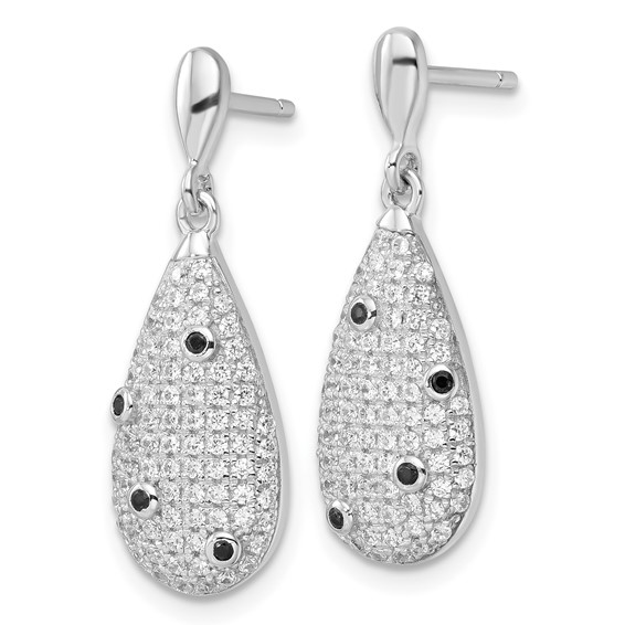 Sterling Silver Black & Clear CZ Brilliant Embers Teardrop Dangle Earrings