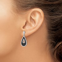 Brilliant Embers Sterling Silver Rhodium-plated 212 Micro Pavé Black and White CZ Teardrop Dangle Post Earrings view 3