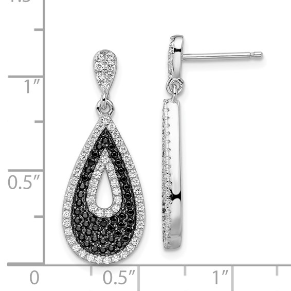 Brilliant Embers Sterling Silver Rhodium-plated 212 Micro Pavé Black and White CZ Teardrop Dangle Post Earrings