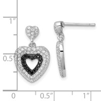 True Fire Sterling Silver Black & White CZ Heart Dangle Post Earrings view 3