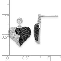 True Fire Sterling Silver Black & White CZ Heart Dangle Post Earrings view 3