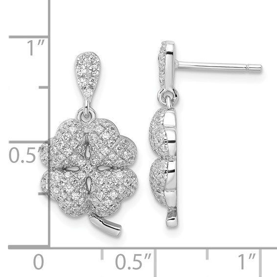 Sterling Silver & CZ Brilliant Embers 4-Leaf Clover Dangle Post Earrings